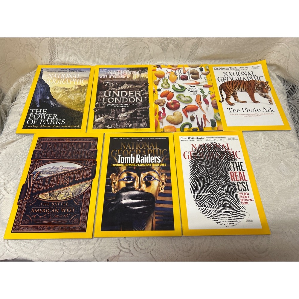 National Geographic Magazine Lot 2016 Jan-July 7 Issues Yellowstone Tomb Raiders